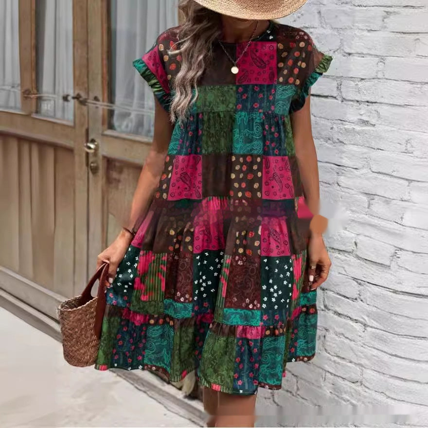Boho Patchwork Greta  Summer Midi Dress