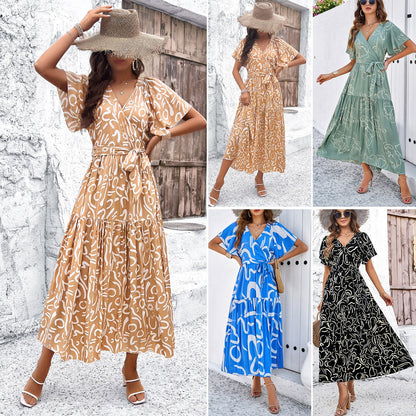 Chic Geometric Greta  Short Sleeve Midi Dress