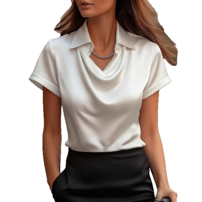 Chic Satin Boat-Neck Blouse by Greta 