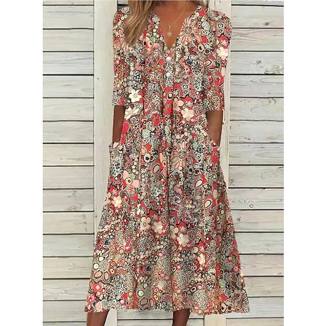 Boho Floral V Neck Dress Greta 