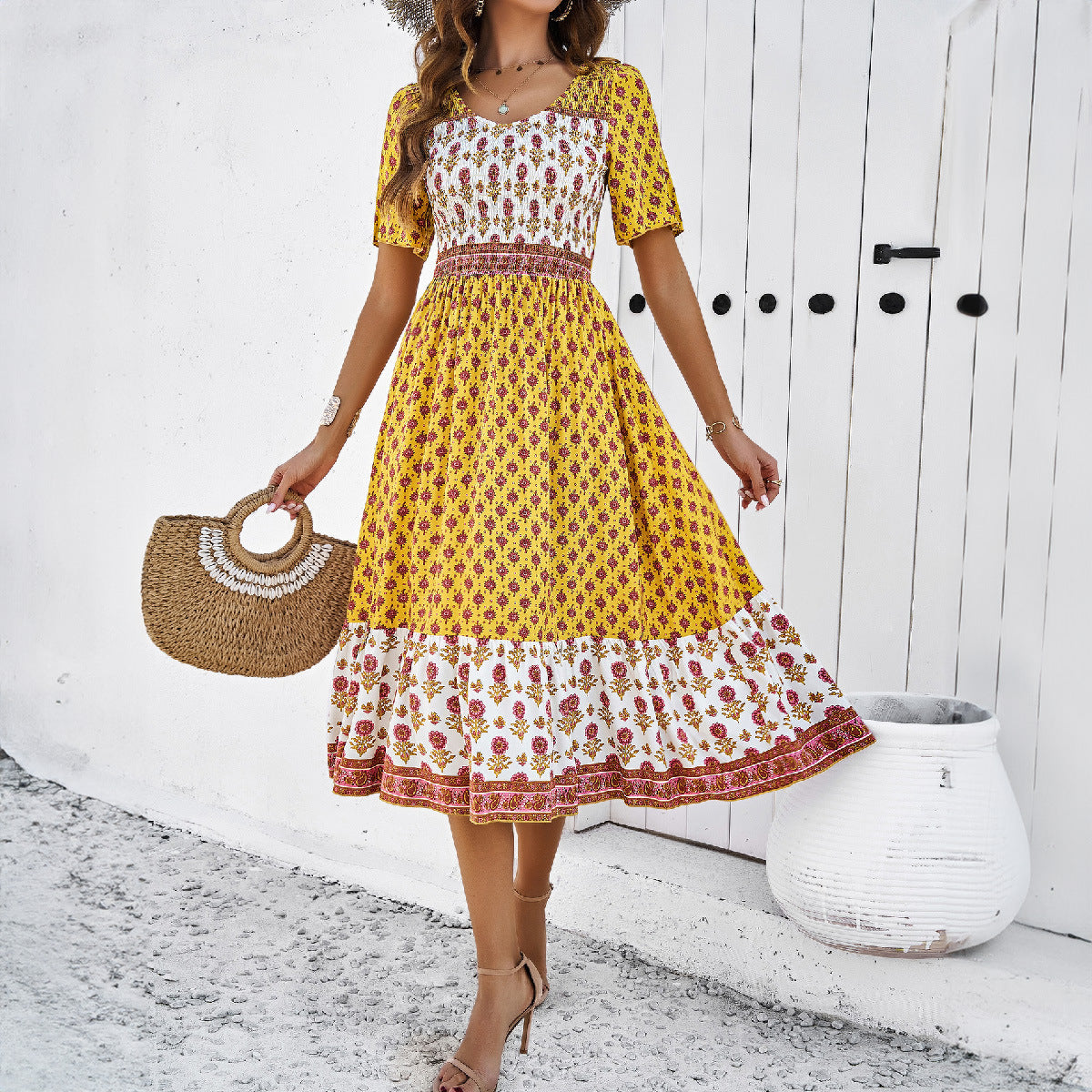 Boho Printed Greta  Summer Midi Dress