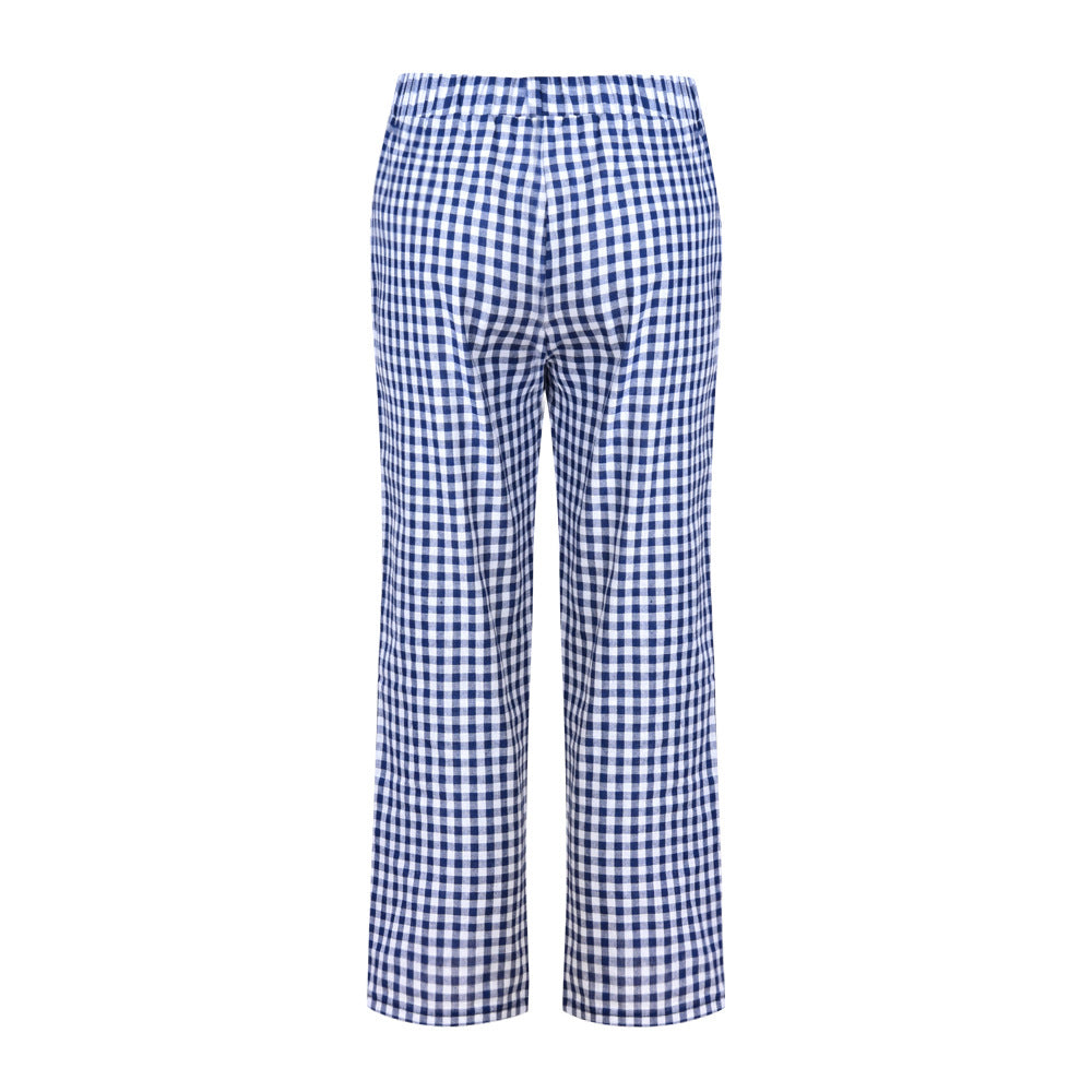 Versatile Checkered Cropped Pants by Greta 