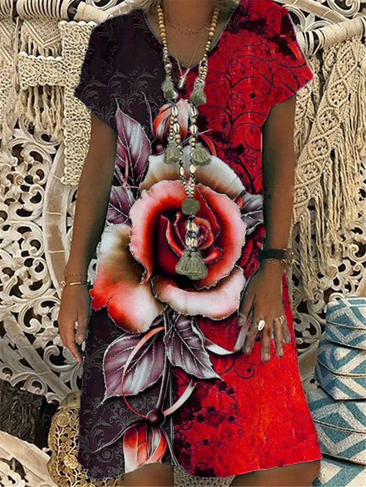 Floral V-Neck Midi Dress by Greta 
