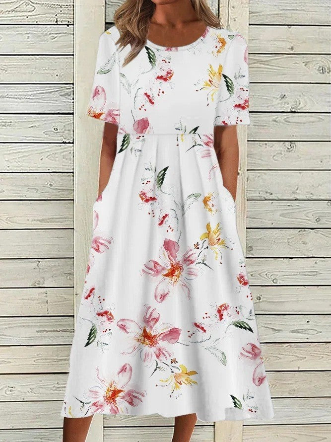 Floral Print Round Neck Dress by Greta 