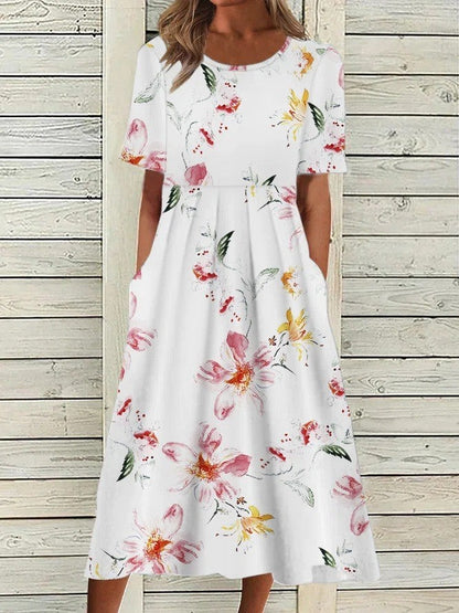 Floral Print Round Neck Dress by Greta 