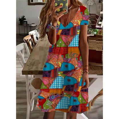 Vibrant V-Neck Summer Dress by Greta 