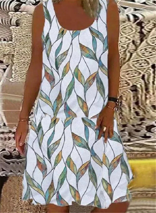 Leaf Print Greta  Sleeveless Summer Dress