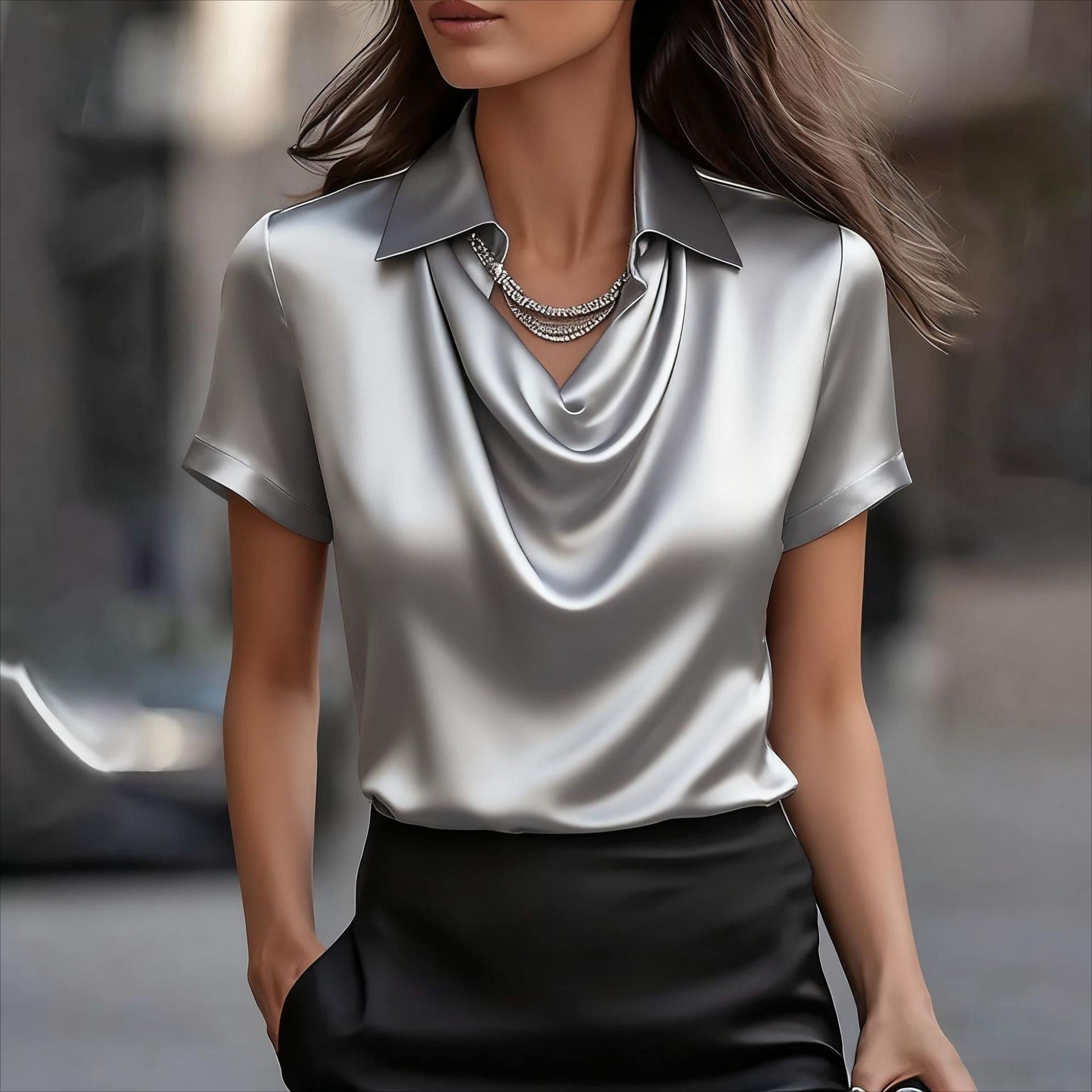 Chic Satin Boat-Neck Blouse by Greta 