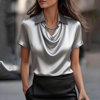 Chic Satin Boat-Neck Blouse by Greta 