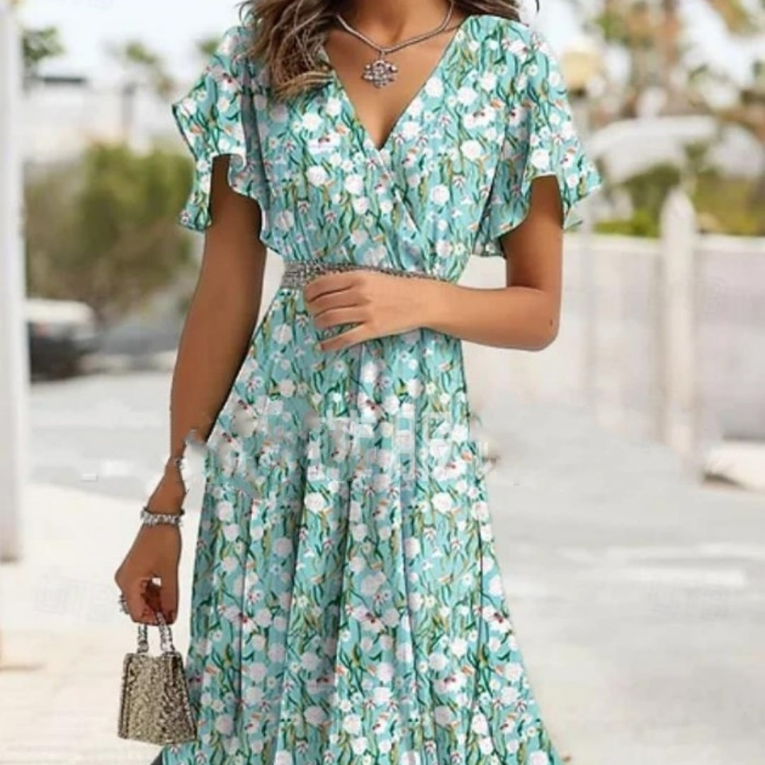 Fresh Floral Greta  Ruffled Midi Dress