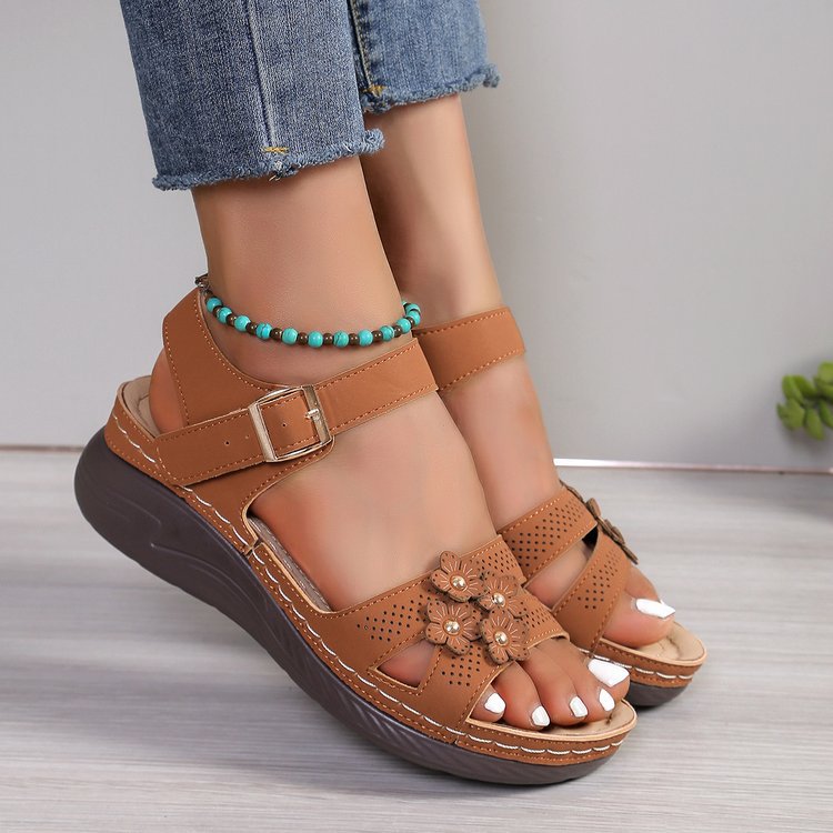 Floral Comfort Wedge Sandals by Greta 
