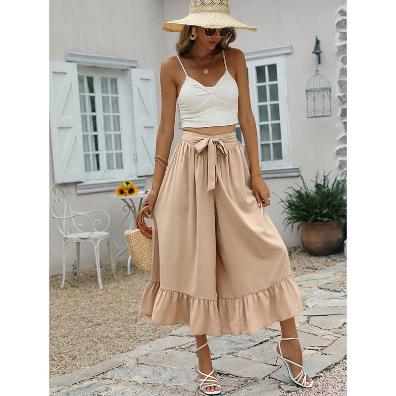 Elegant Ruffle Khaki Skirt Pants by Greta 