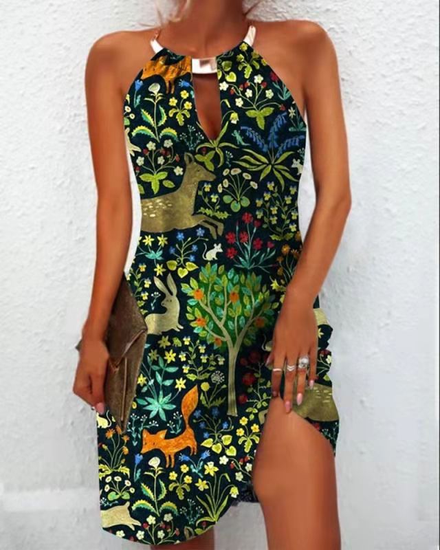 Leaf Print Slim Dress by Greta 