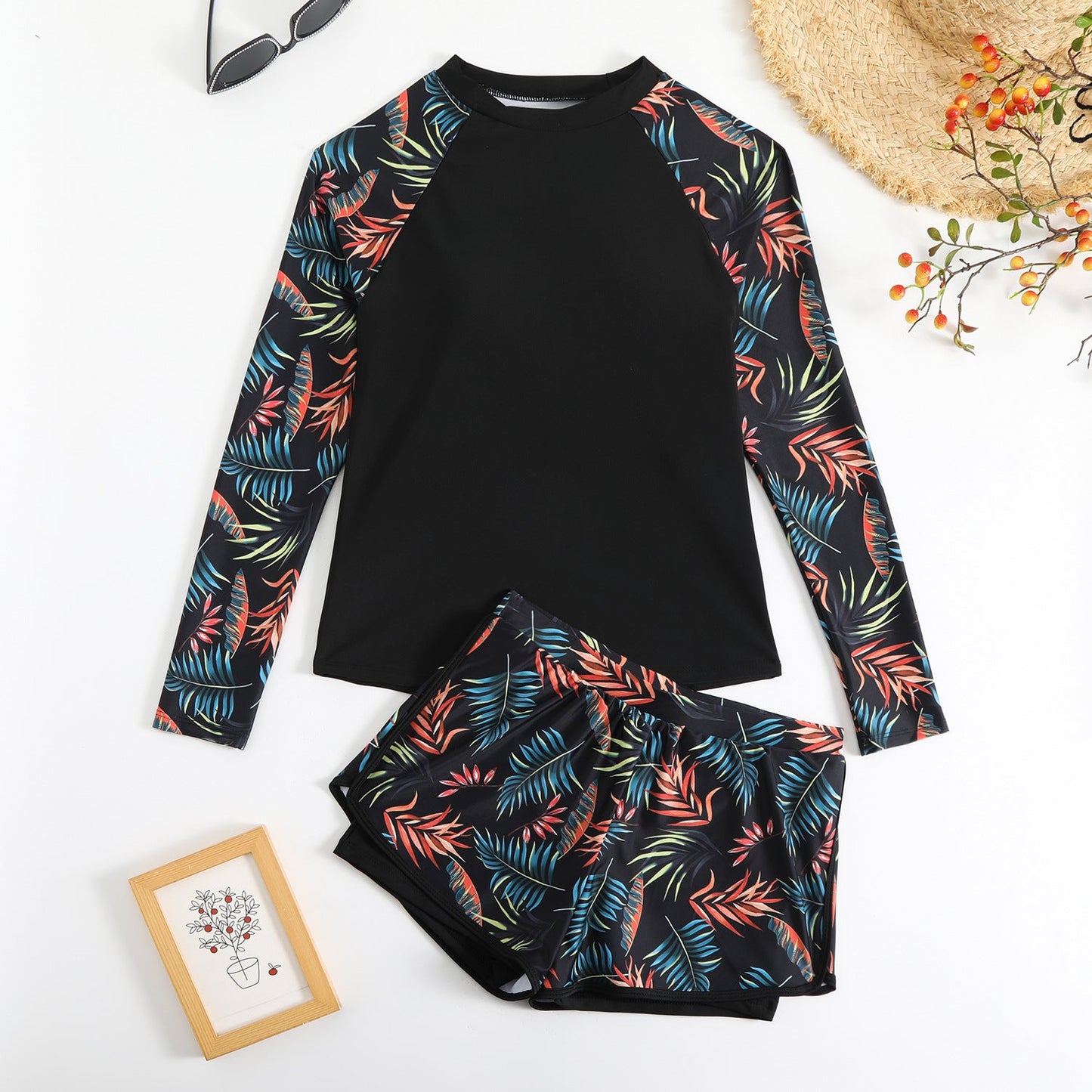 Leaf Print Greta  Long Sleeve Tankini Set