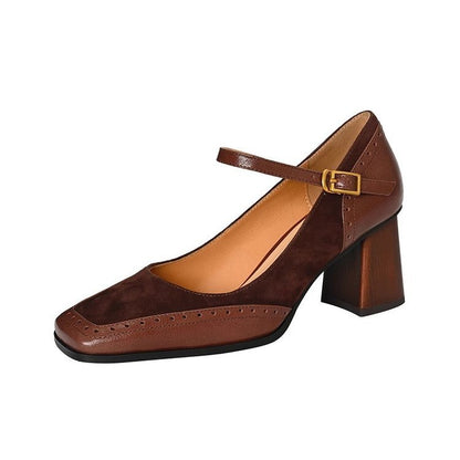 Elegant Greta  Square Toe Chunky Heels