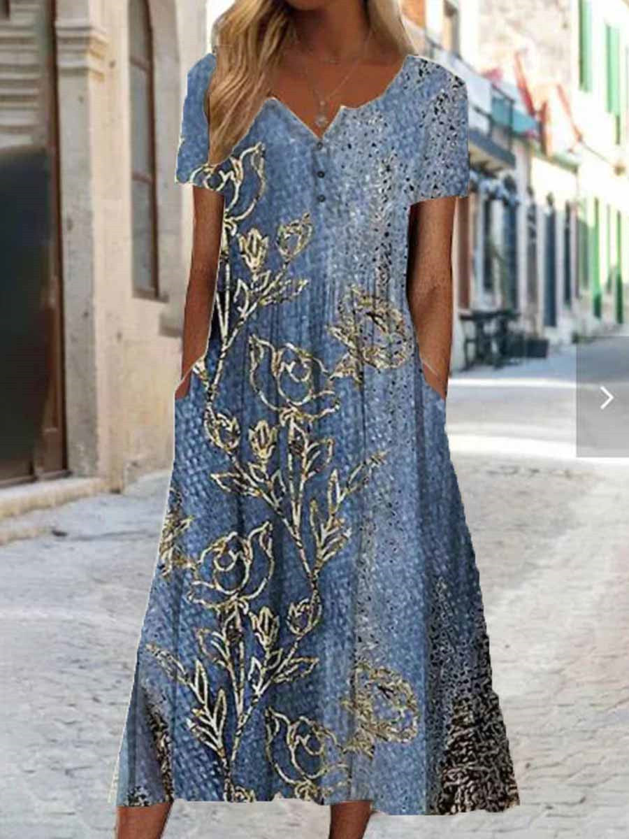 Artful 3D Print Dress by Greta , Short Sleeve