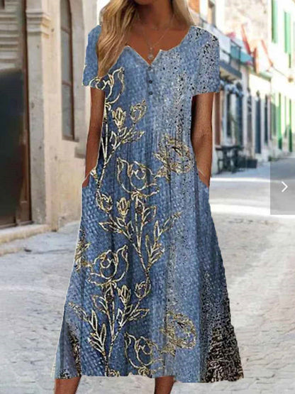 Artful 3D Print Dress by Greta , Short Sleeve