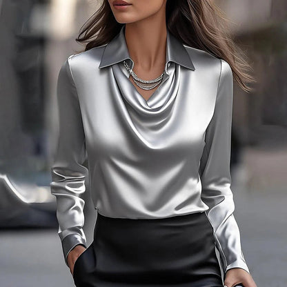 Elegant Satin Swing Collar Top by Greta 