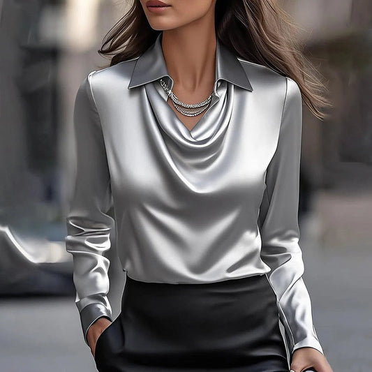 Elegant Satin Swing Collar Top by Greta 