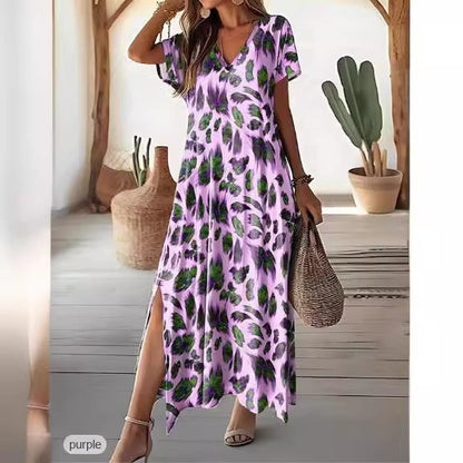 Vibrant Split V-Neck Dress by Greta 
