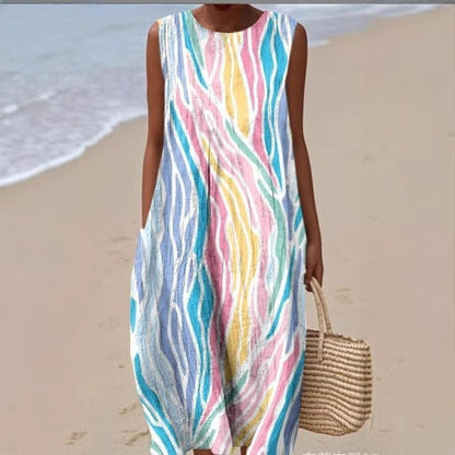 Vibrant Sleeveless Print Dress by Greta 