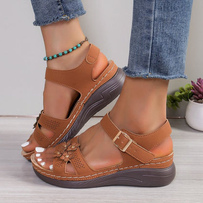Floral Comfort Wedge Sandals by Greta 