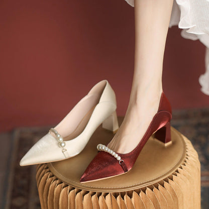 Elegant Pearl Pointed Heels by Greta 
