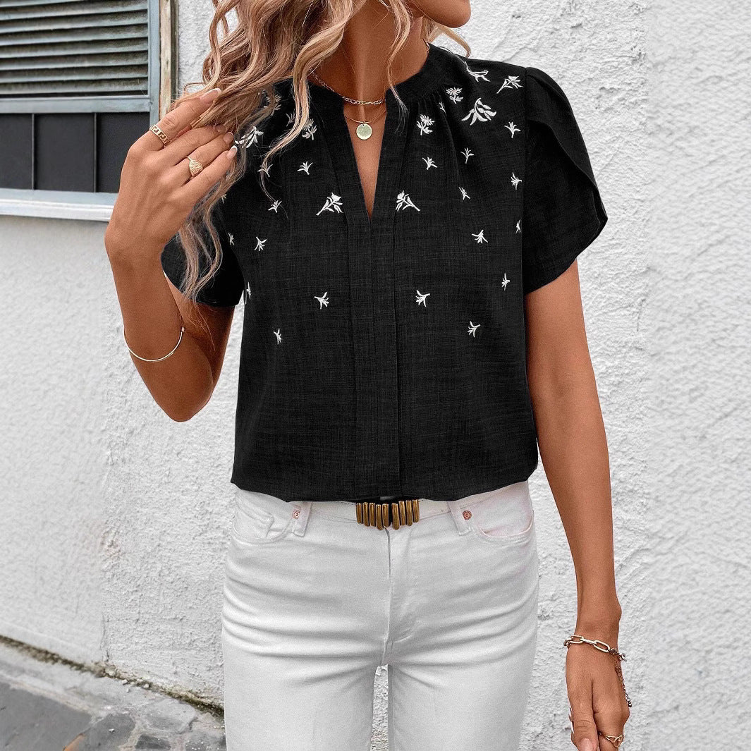 Chic Printed Blouse Greta  Shoulder Pleat Top