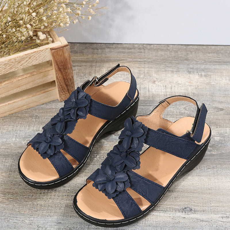 Floral Velcro Wedge Sandals by Greta 