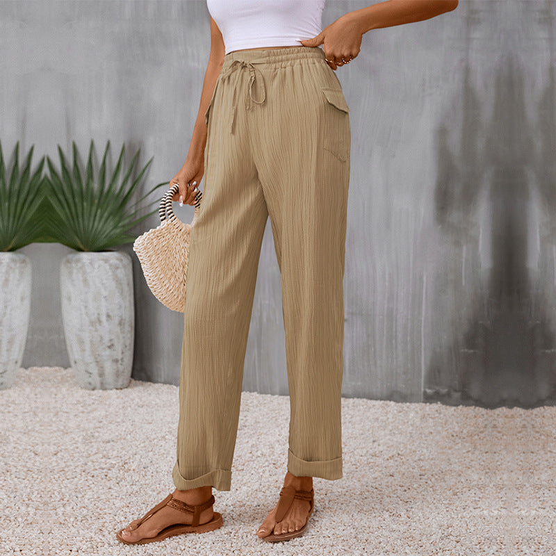Pleated Khaki Straight Pants Greta 