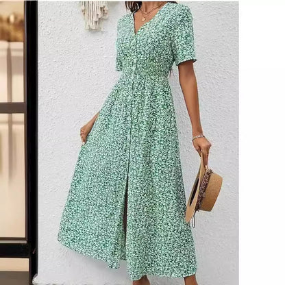 Elegant V-Neck Split Dress by Greta 