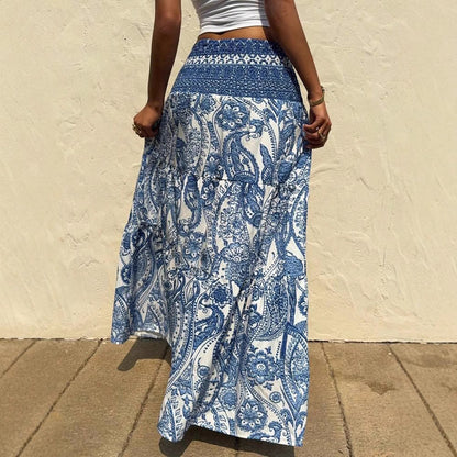 Bohemian Blue Print Greta  Maxi Skirt