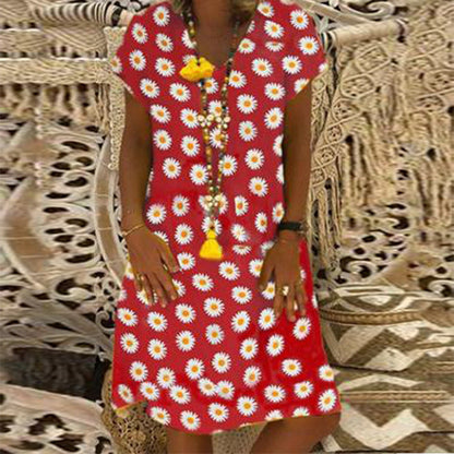 Vibrant Floral Greta  Summer V-Neck Dress