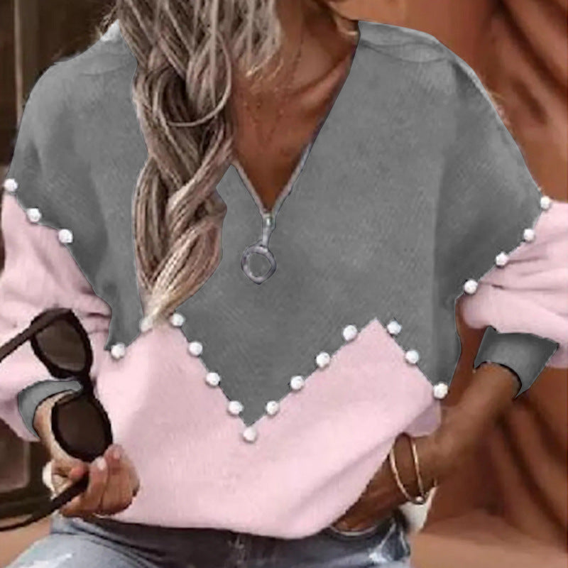 Chic Pearl Trim Greta  Knitted Sweater Blouse