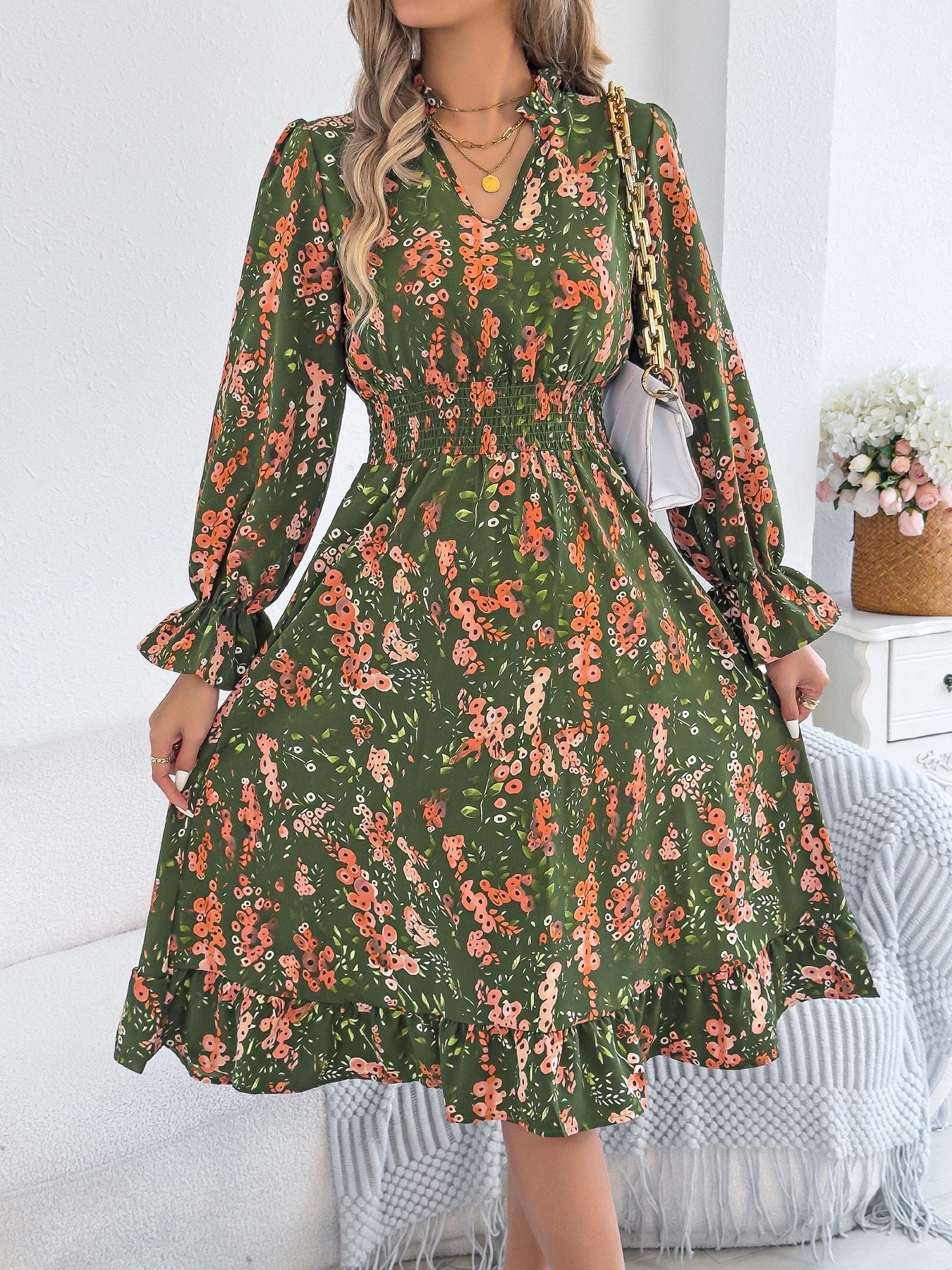 Floral Bell Sleeve Greta  Midi Dress