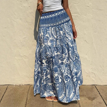 Bohemian Blue Print Greta  Maxi Skirt