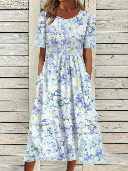 Floral Print Round Neck Dress by Greta 