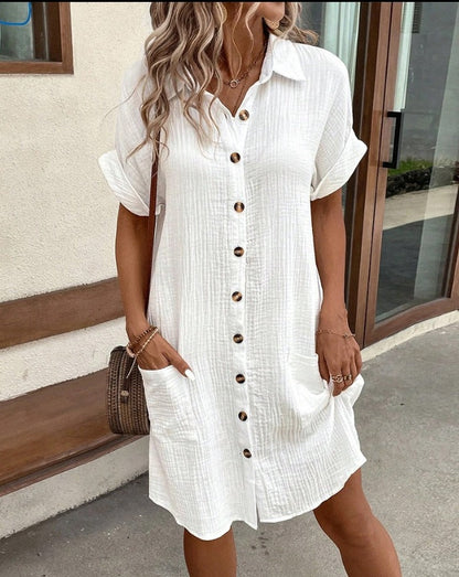 Chic Short Sleeve Shirt Dress by Greta 