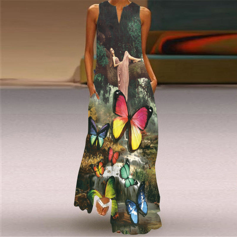 Retro Print Long Dress by Greta 