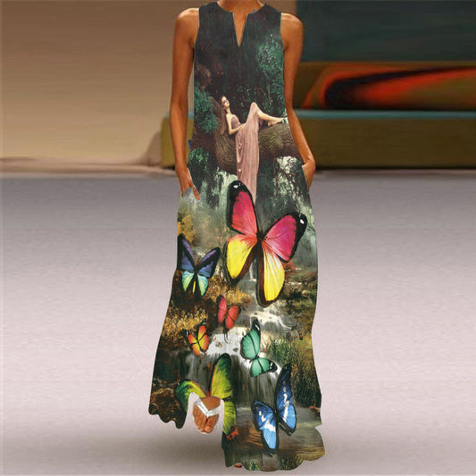 Retro Print Long Dress by Greta 