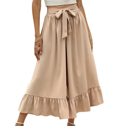 Elegant Ruffle Khaki Skirt Pants by Greta 