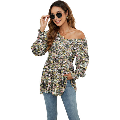 Floral Puff Sleeve V-Neck Top by Greta 