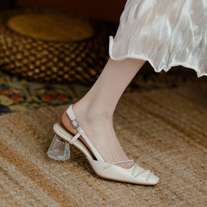 Elegant Crystal Heel Sandals by Greta 