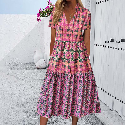 Vibrant Printed Greta  Summer Midi Dress