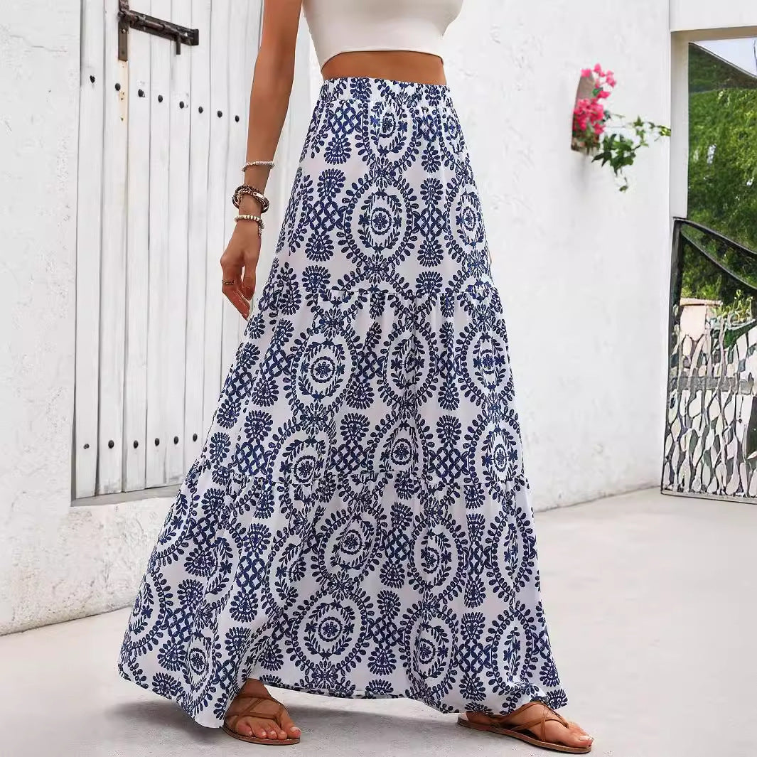 Blue Porcelain Print Greta  Swing Skirt
