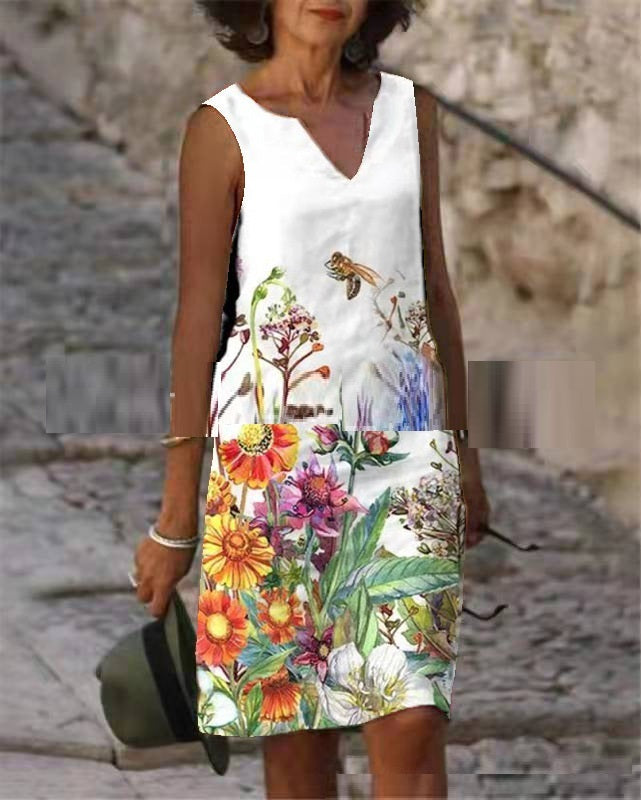 Vibrant Printed Sleeveless Dress by Greta 