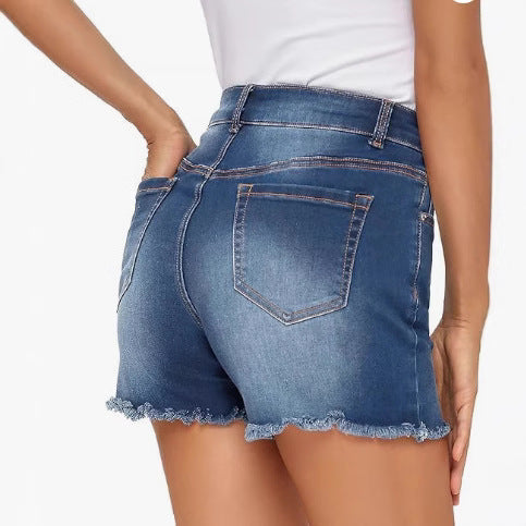 High Waist Slim Fit Denim Shorts by Greta 