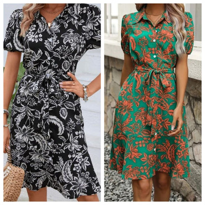 Floral Button-Up Greta  Summer Shirt Dress