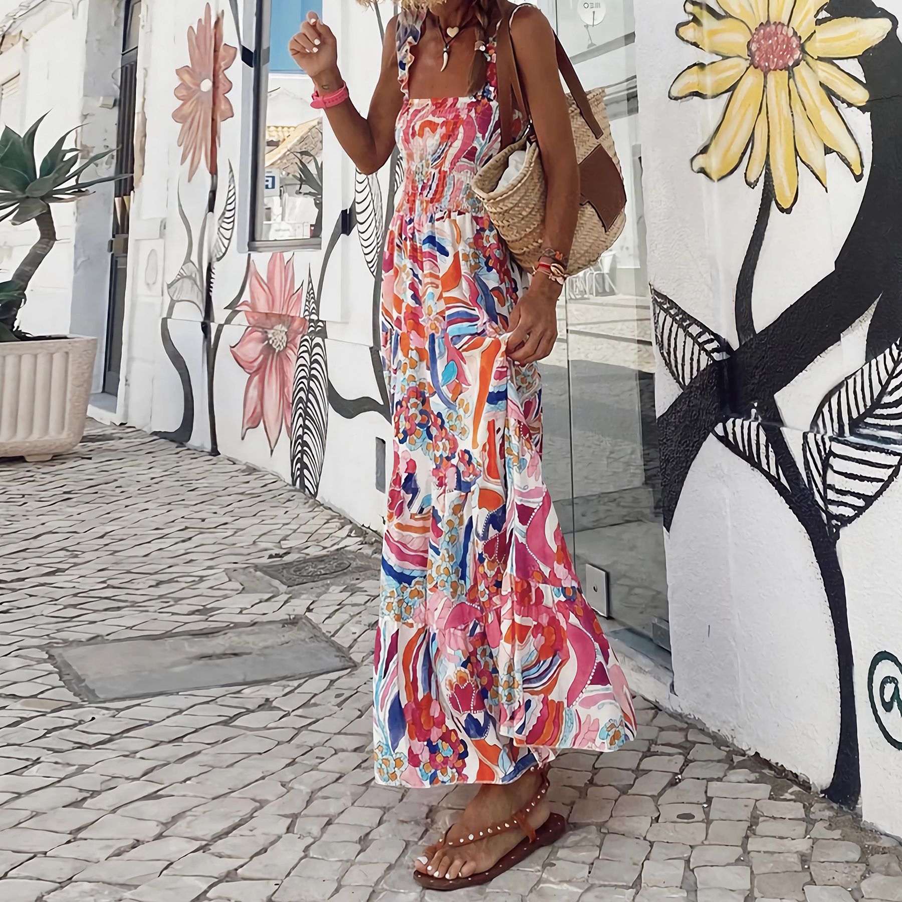Elegant Floral Strap Dress by Greta 