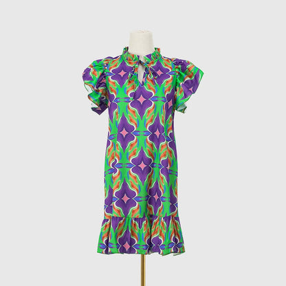 Vibrant Print Ruffle Dress by Greta 